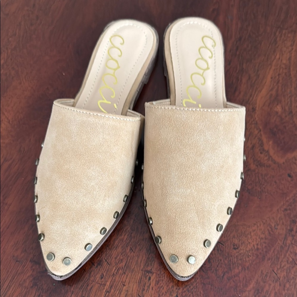 CCOCCI Women's Tan Studded Mules “the Marion Mule” size 6